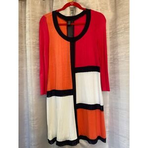 Grace Elements Color Block Dress Red Orange White Black S‎ Long Sleeve